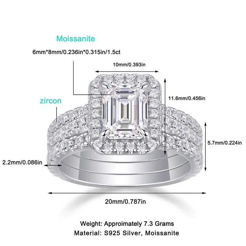 Sterling silver 925 moissanite wedding ring