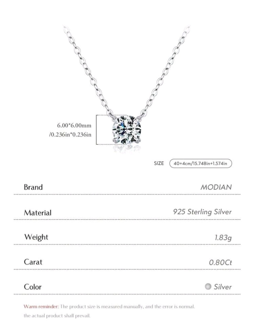 Sterling silver 925 moissanite necklace